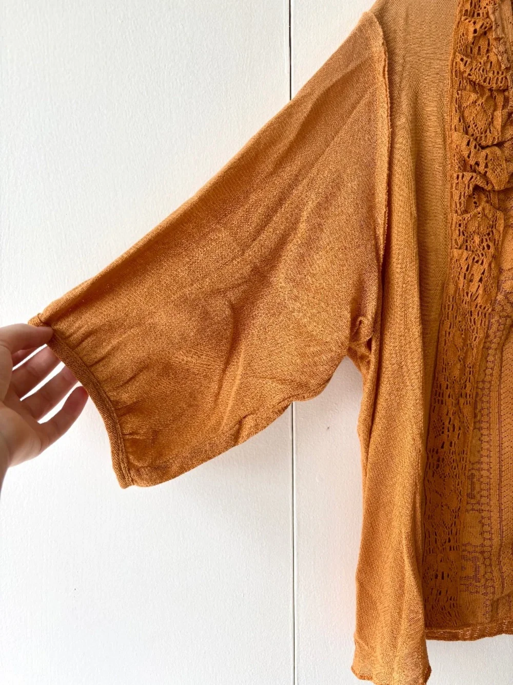 Free People Mae Embroidered Lace Button Down Top Rust Orange Medium